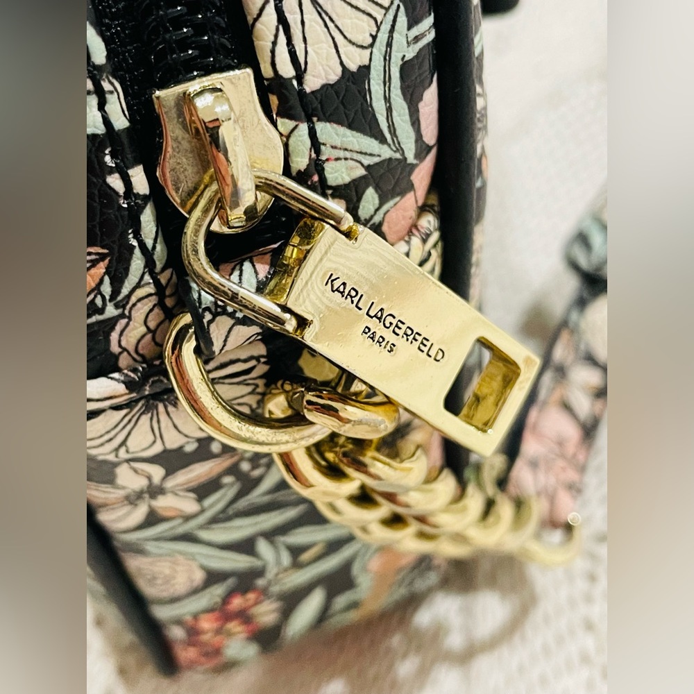 Karl Lagerfeld Floral Crossbody Bag Black Bow Gold Hardware - Picture 4 of 5